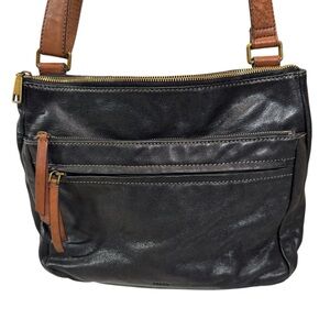 Fossil‎ Vintage Corey Black Leather Crossbody Bag Y2K Brown Adjustable Strap